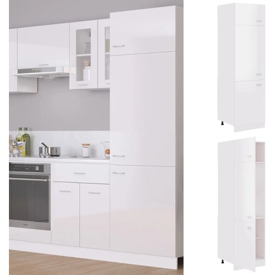 vidaXL Шкаф за хладилник, бял гланц, 60x57x207 см, ПДЧ (802543)
