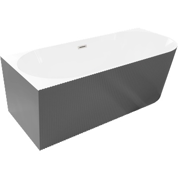 Mexen Silo свободностояща вана за ъглов монтаж лява, оребрена 150 x 75 см, бяла/сива, преливна четка никел - 52891507562L-97 (52891507562L-97)