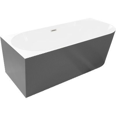 Mexen Silo свободностояща вана за ъглов монтаж лява, оребрена 150 x 75 см, бяла/сива, преливна четка никел - 52891507562L-97 (52891507562L-97)