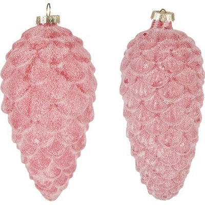 Clayre & Eef 2ks růžová antik skleněná závěsná ozdoba šiška Ø7*16cm