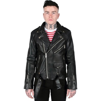 Straight to hell мъжко яке (рокерско) STRAIGHT TO HELL - Vegan Commando - Black/Silver - Ball Pull/Red Lining - VEG-COM-BLK-SIL