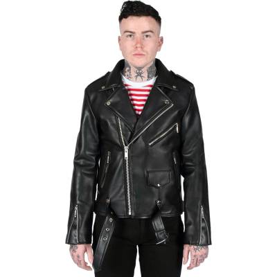 Straight to hell мъжко яке (рокерско) STRAIGHT TO HELL - Vegan Commando - Black/Silver - Ball Pull/Red Lining - VEG-COM-BLK-SIL