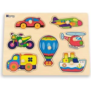 ANDREU Toys Дървен пъзел с дръжки Andreu toys - Транспортни средства (16456) - baby
