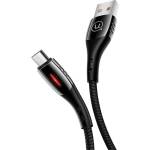 USAMS Кабел плетен U-Tone 2m Power-off 2A Fast Charging, черен (Usa000479)
