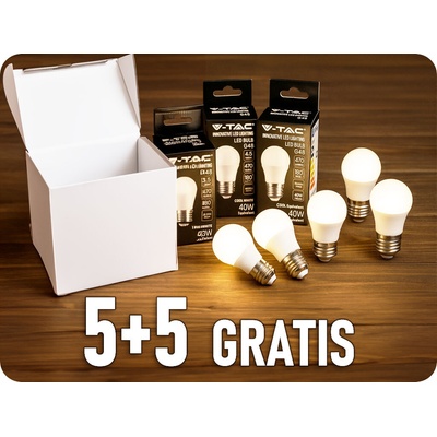 V-TAC E27 LED žárovka 4,5W 470 lm G45 5 + 5 ks denní bílá