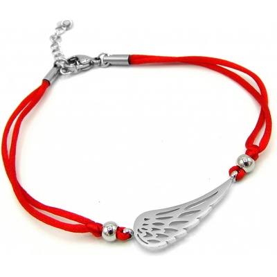 Steel Jewelry šňůrkový náramek andělské křídlo z chirurgické oceli červený NR231036
