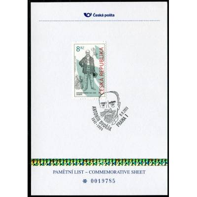 Česká pošta (2011) PLZ 8b - Pamětní list - Antonín Dvořák (bez mikrotextu)