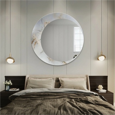 Alfaram Okrúhle zrkadlo na bielo-zlatom mramore – MARBLE MARLUCE 80
