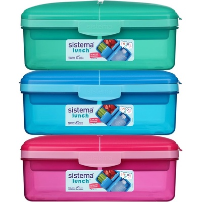 Holmes Products (Europe) Limited Система Lunch Quaddie кутия за закуски 1.5 л с 3 отделения на панти в капака и бутилка за пиене, микс от цветове
