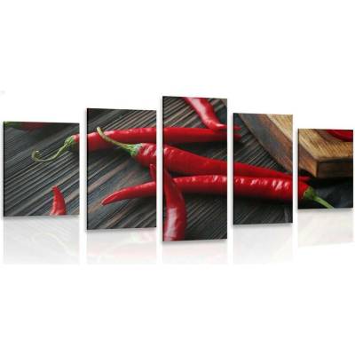 5-dílný obraz deska s chili papričkami - 100x50