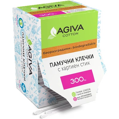 Agiva Биоразградими памучни клечки за уши Agiva - 300 броя (1666998)