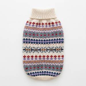 Tiger`s Heart Vintage Striped Beige - бежов плетен пуловер за куче с цветни мотиви