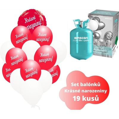 balonky.cz Helium set červený kruh + červené balónky KRÁSNÉ NAROZENINY