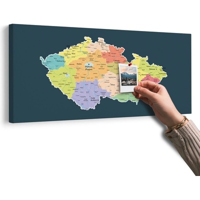Obraz na korku mapa Česka s tmavým pozadím - 140x70 smiley