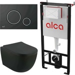 Fluminia Комплект тоалетно казанче с вградена рамка Alcadrain AM101/1120 и черен капак M778, плюс тоалетна чиния Fluminia Minerva с капак с плавно затваряне (2210RBM+AM101/1120+M778)