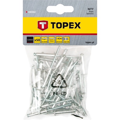 TOPEX Алуминиеви нитове за разкъсване 3, 2 mm x 10 mm, 50 бр. 43E302 (43E302)