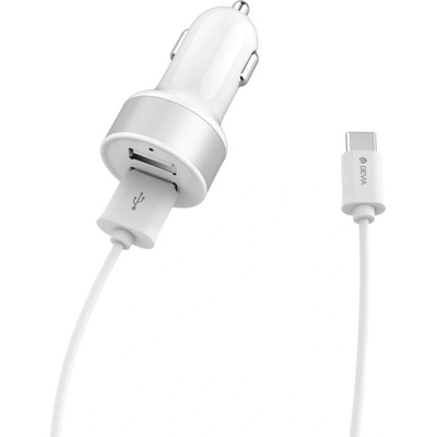 DEVIA Зарядно за кола с 2xUSB изхода и USB-C кабел за устройства с USB-C стандарт - Devia Dual USB Smart Charger USB-C Suit (98002)
