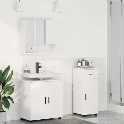 vidaXL Комплект мебели за баня с чекмедже с врата 3 pcs Лъскаво бяло (3392957)