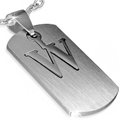 Šperky eshop Přívěsek z chirurgické oceli štítek s písmenem W dvoudílný AC11.15