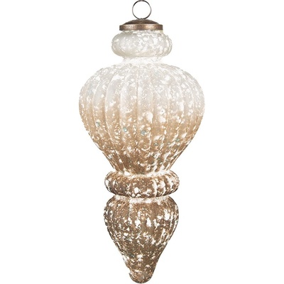 Clayre & Eef Bílo-hnědá antik skleněná ozdoba baňka XL Ø 12*25 cm