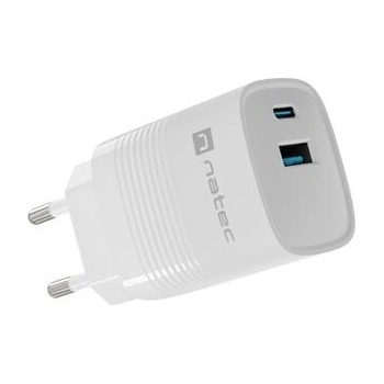 NATEC Зарядно устройство, Natec USB Charger Ribera Gan 1X USB-A 1X USB-C 30W, White (NUC-2140)