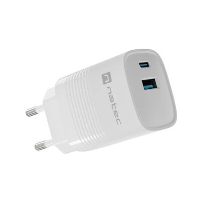 NATEC Зарядно устройство, Natec USB Charger Ribera Gan 1X USB-A 1X USB-C 30W, White (NUC-2140)