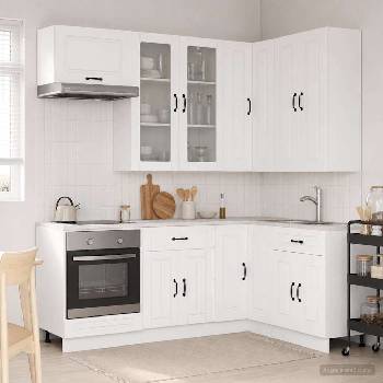 vidaXL Кухненски единица KALMAR 8 pcs Бяло Инженерна дървесина (3438457)