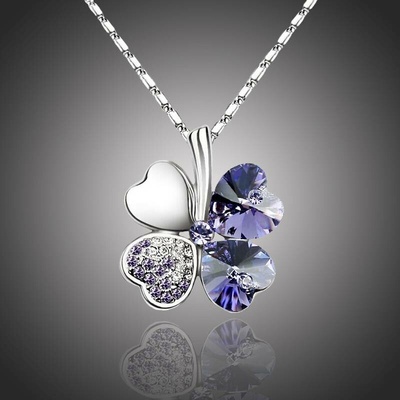 Sisi Jewelry Náhrdelník Swarovski Elements čtyřlístek pro štěstí NH1045-N9554-7 Fialová