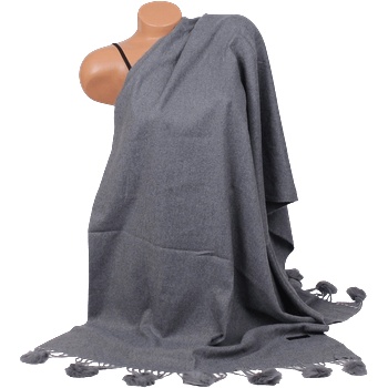 Image 1 of Кашмирен шал в тъмносиво с пухчета