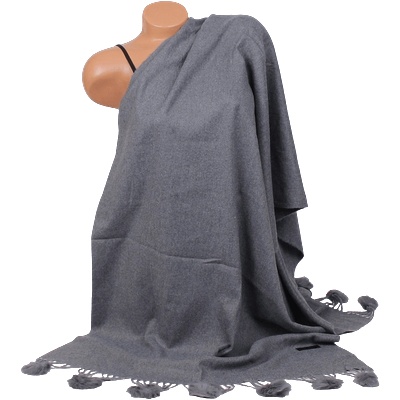 Кашмирен шал в тъмносиво с пухчета