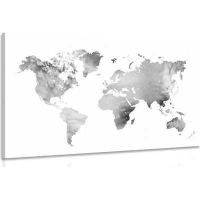 Obraz mapa světa v černobílém provedení v akvarelu - 120x80