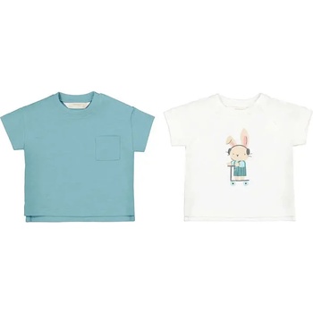 MAYORAL Комплект 2 тениски къс ръкав синьо-зелена и бяла със зайче за новородено момче Mayoral
