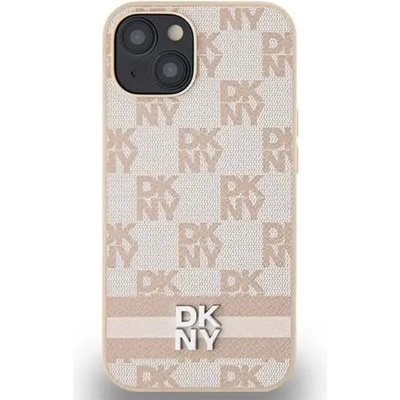 DKNY Кейс DKNY Leather Checkered Mono Pattern & Printed Stripes за iPhone 15 Plus / 14 Plus, розов (3666339263621)