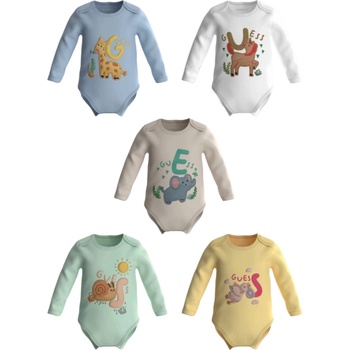 Guess Комплект бодита с дълъг ръкав Guess - С букви и животни, 5 броя, 3-6 м (H4YW06-K6YW1-F4F8-3-6)