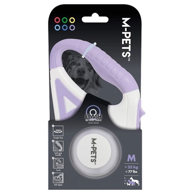 Mpets Flash - Автоматичен повод за куче с фенерче и LED светлини, лилав, размер S - дължина 5 м, за кучета 35 кг, Белгия - 10839299