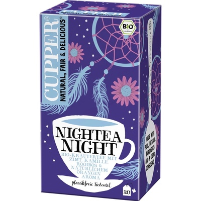Cupper Nightea Night Bio Ovocno-bylinný čaj porciovaný so škoricou harmančekom rooibosom a prírodnou pomarančovou arómou 20 ks