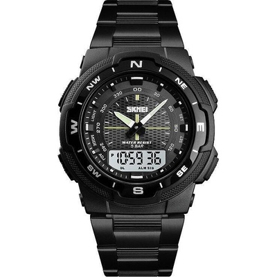 Skmei Мъжки часовник SKMEI Duo Time, Хронограф, Двойно време, LED подсветка, Неръждаема стомана, Черен / Бял (SKMEI-1370-BLACK-WHITE)