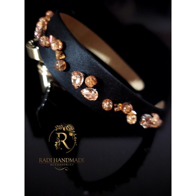 Radi handmade Широка диадема с камъни и оранжеви перли (662)