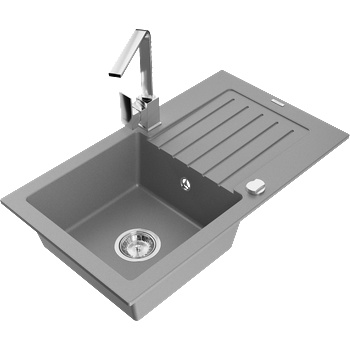Mexen Pablo гранитна мивка с една купа и сушилник и кухненски смесител Rita, сив - 6510-71-670300-00 (6510-71-670300-00)