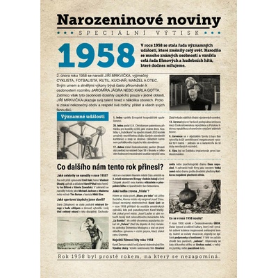 Narozeninové noviny 1958 s vlastním textem a fotografií S textem