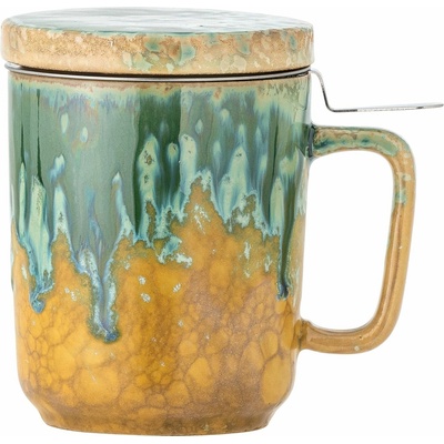 Bloomingville 82061984 Hrnček so sitkom Yuma s pokrievkou zeleno žltý 250 ml
