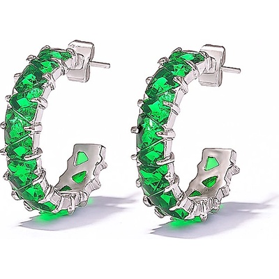 SARINES Zelené zirkonové C náušnice ve stříbrném tónu 22 mm S1015