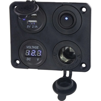 Panel s 1x spínačem, CL, voltmetr + 2x USB zásuvka, 12/24V