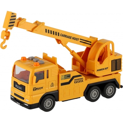 Teddies Auto jeřáb plast 16cm na setrvačník na baterie se světlem se zvukem v krabici 21x13x9cm