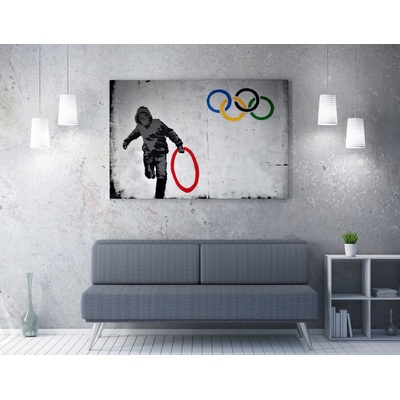 ASIR Obraz na plátně (50 x 70) Banksy Street Art – Olympijské kruhy