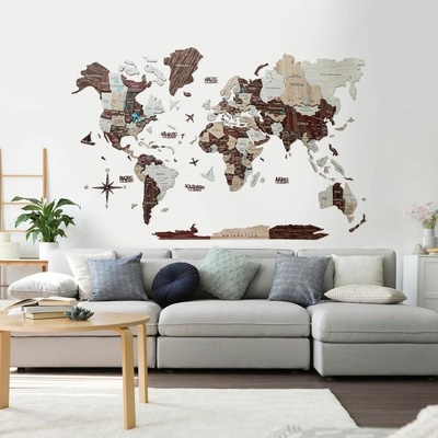 Enjoy the Wood 3D nástěnná dřevěná mapa World Map Cappuccino Prime XL