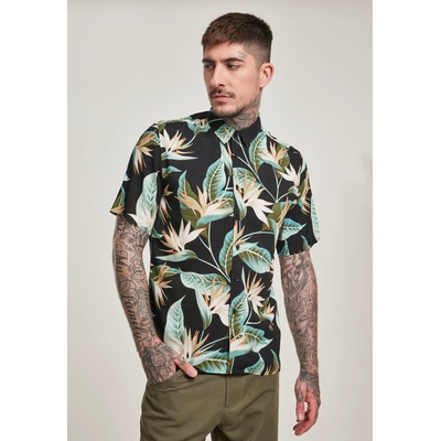 Urban Classics Мъжка риза в черно на цветя Urban Classics Blossoms Resort UB-TB3506-02518 - Черен, размер S
