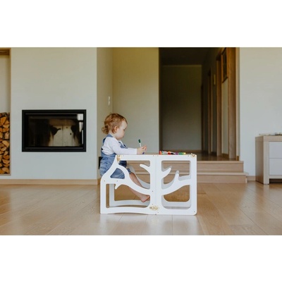 Weco Multifunkčná učiaca veža Montessori 3v1 so šmykľavkou biela