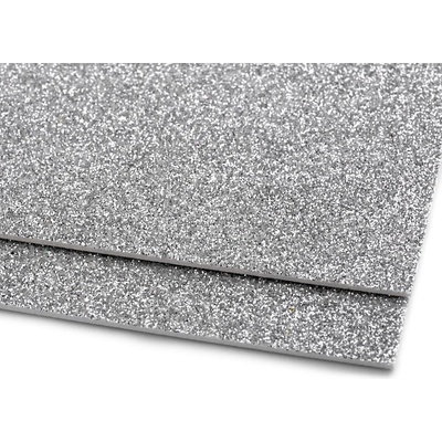 Pěnová guma Moosgummi s glitry 20x30 cm, malé, 2 stříbrná