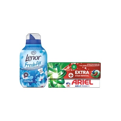 Ariel +Extra kapsule 26 PD + Lenor aviváž Fresh 36 PD